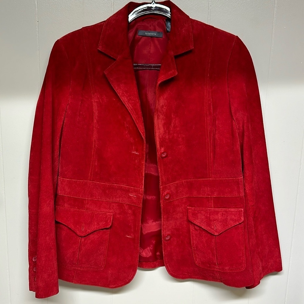 Liz Claiborne Women's Red Suede Button Down Jacket Blazer Pockets Size Medium P